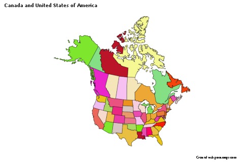 Contoh Peta untuk Kanada dan Amerika Serikat (berwarna)
