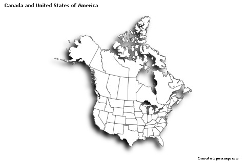 Contoh Peta untuk Kanada dan Amerika Serikat (hitam-putih,bayangan)