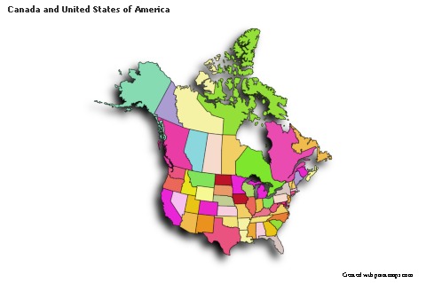 Contoh Peta untuk Kanada dan Amerika Serikat (hitam-putih)