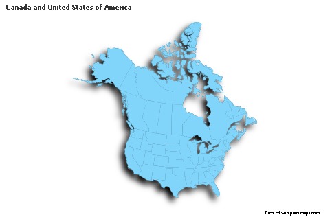 Contoh Peta untuk Kanada dan Amerika Serikat (biru,garis luar,bayangan)