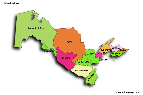Sample Maps for Uzbekistan (colored,shadowy)