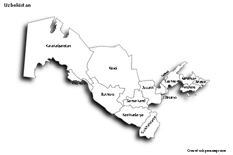 Sample Maps for Uzbekistan (black-white,shadowy)