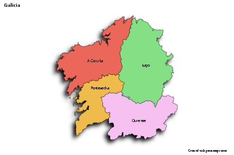 Contoh Peta untuk Galicia (berwarna,bayangan)