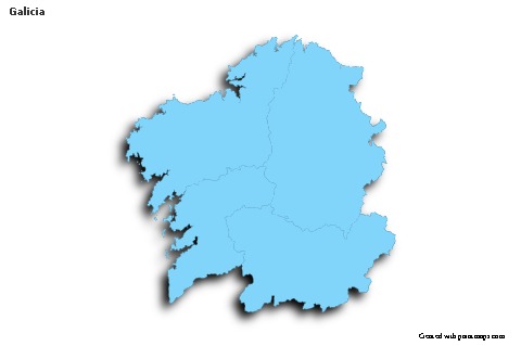 Contoh Peta untuk Galicia (biru,garis luar,bayangan)