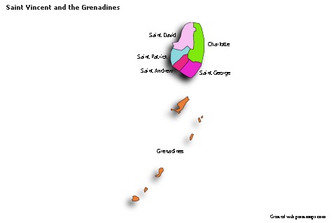Sample Maps for Saint Vincent and the Grenadines (colored,shadowy)
