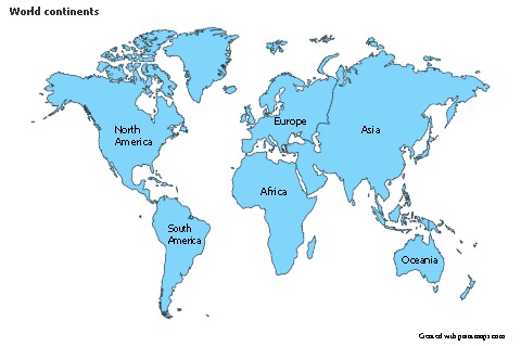 Sample Maps for World continents (blue)