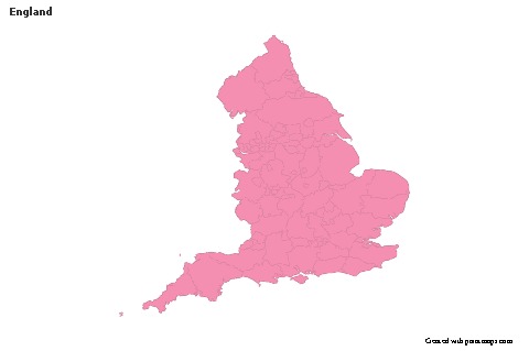 Contoh Peta untuk England (merah jambu,garis besar)