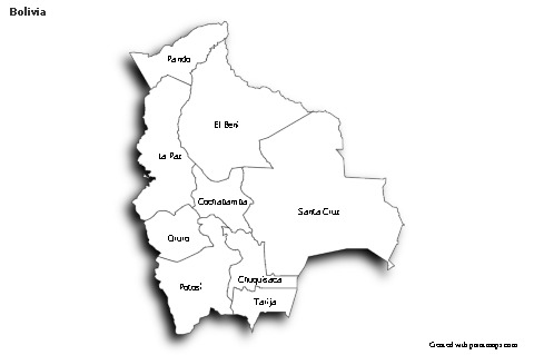 Mapas de muestra para Bolivia (blanco-negro,sombrío)