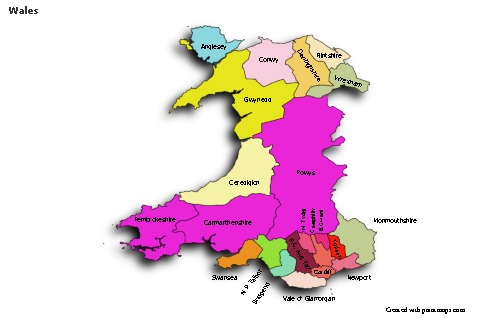 Contoh Peta untuk Wales (berwarna,bayangan)