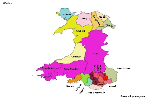 Contoh Peta untuk Wales (berwarna)