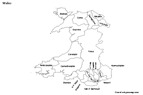Contoh Peta untuk Wales (hitam-putih)