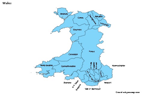 Contoh Peta untuk Wales (biru)