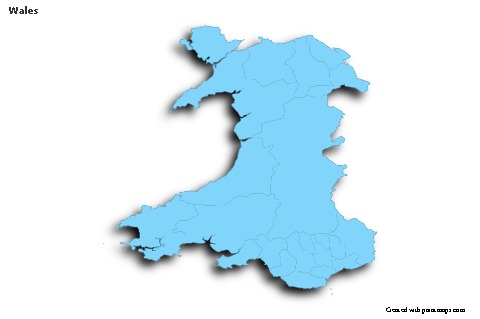 Contoh Peta untuk Wales (biru,garis luar,bayangan)