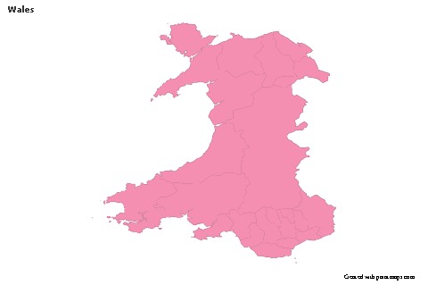 Contoh Peta untuk Wales (merah jambu,garis besar)