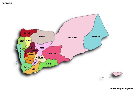 Yemen için Örnek Haritalar (renkli,gölgeli)
