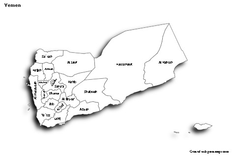Yemen için Örnek Haritalar (siyah-beyaz,gölgeli)