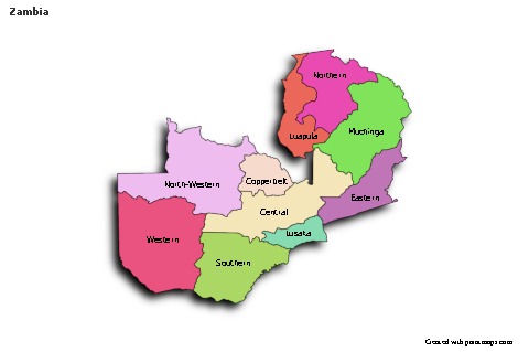 Sample Maps for Zambia (colored,shadowy)