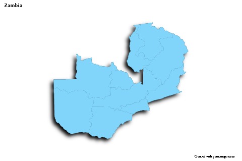 Sample Maps for Zambia (blue,outline,shadowy)
