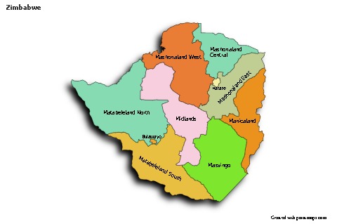 Sample Maps for Zimbabwe (colored,shadowy)