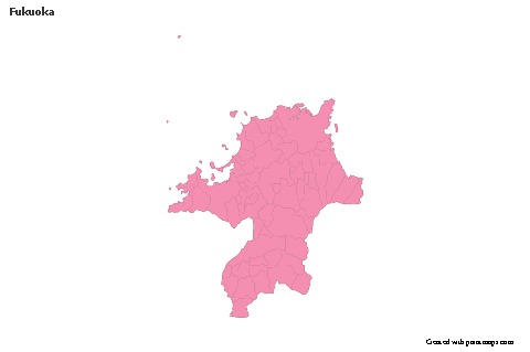 Contoh Peta untuk Fukuoka (merah jambu,garis besar)