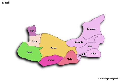 Elazığ için Örnek Haritalar (renkli,gölgeli)