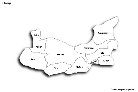 Elazığ için Örnek Haritalar (siyah-beyaz,gölgeli)
