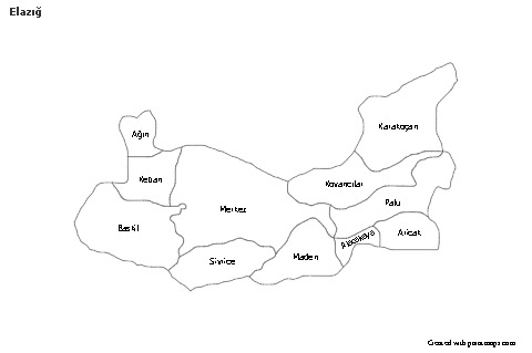 Elazığ için Örnek Haritalar (siyah-beyaz)