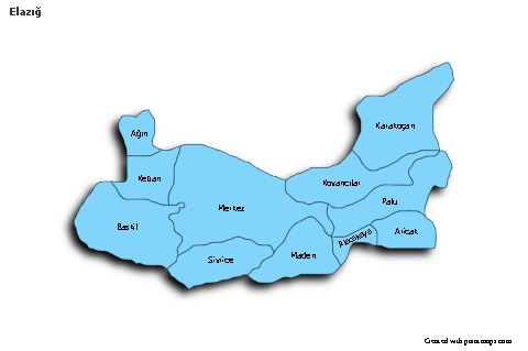 Elazığ için Örnek Haritalar (mavi,gölgeli)