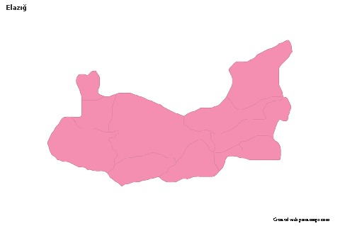 Elazığ için Örnek Haritalar (pembe,anahat)