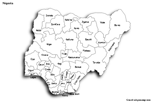 Sample Maps for Nigeria (black-white,shadowy)