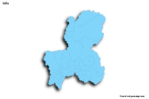Mapas de muestra para Gifu (azul,contorno,sombrío)