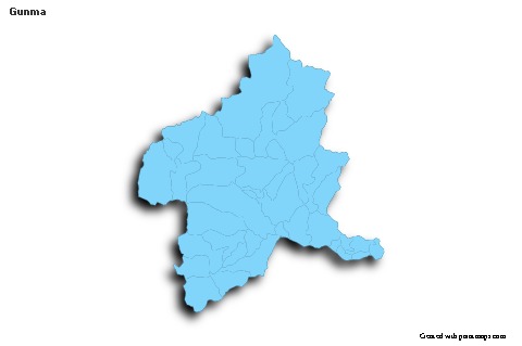 Contoh Peta untuk Gunma (biru,garis luar,bayangan)