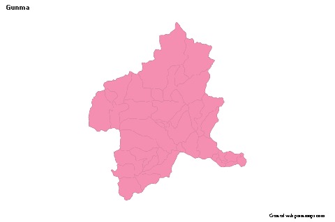 Contoh Peta untuk Gunma (merah jambu,garis besar)