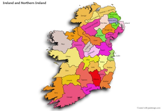 Sample Maps for Ireland and Northern Ireland (colored,shadowy)
