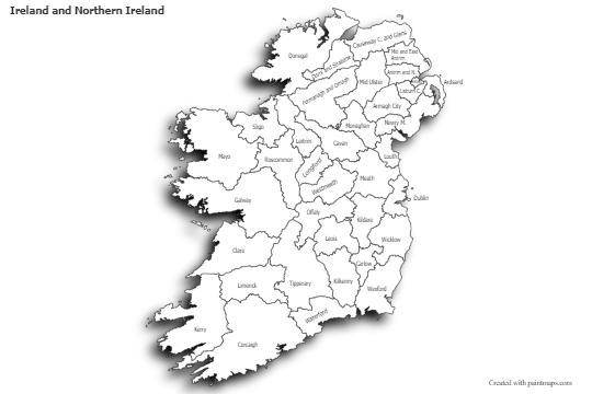 Sample Maps for Ireland and Northern Ireland (black-white,shadowy)