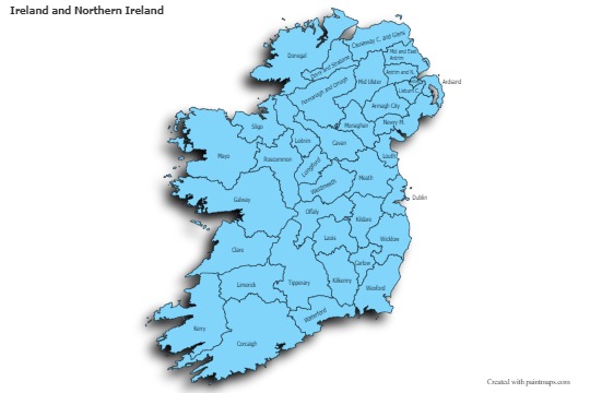 Sample Maps for Ireland and Northern Ireland (blue,shadowy)