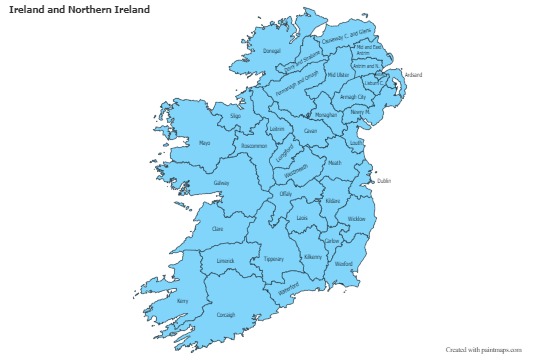 Sample Maps for Ireland and Northern Ireland (blue)