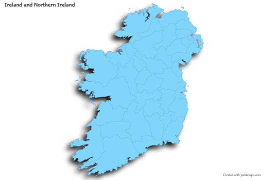 Sample Maps for Ireland and Northern Ireland (blue,outline,shadowy)