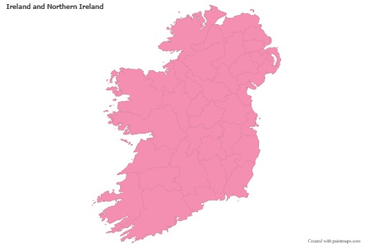Sample Maps for Ireland and Northern Ireland (pink,outline)