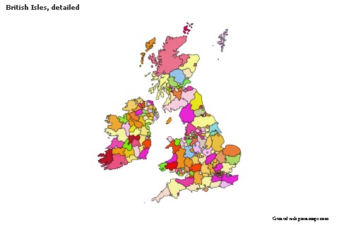 Contoh Peta untuk Kepulauan British, rinci (berwarna)