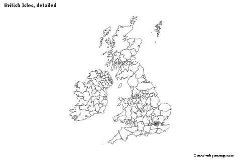 Contoh Peta untuk Kepulauan British, rinci (hitam-putih)