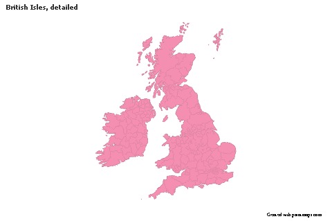 Contoh Peta untuk Kepulauan British, rinci (merah jambu,garis besar)