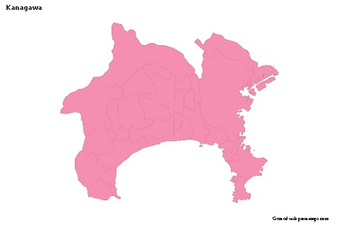 Contoh Peta untuk Kanagawa (merah jambu,garis besar)