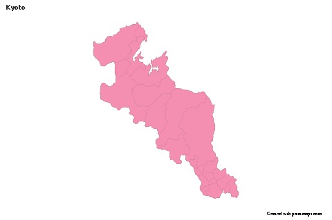 Contoh Peta untuk Kyoto (merah jambu,garis besar)