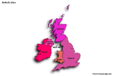 Contoh Peta untuk Kepulauan British (berwarna,bayangan)