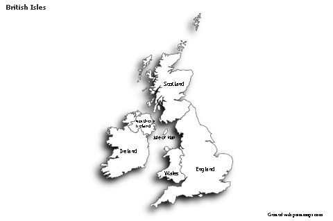 Contoh Peta untuk Kepulauan British (hitam-putih,bayangan)