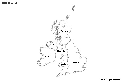 Contoh Peta untuk Kepulauan British (hitam-putih)