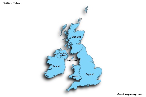 Contoh Peta untuk Kepulauan British (biru,bayangan)