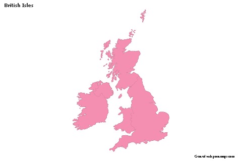 Contoh Peta untuk Kepulauan British (merah jambu,garis besar)