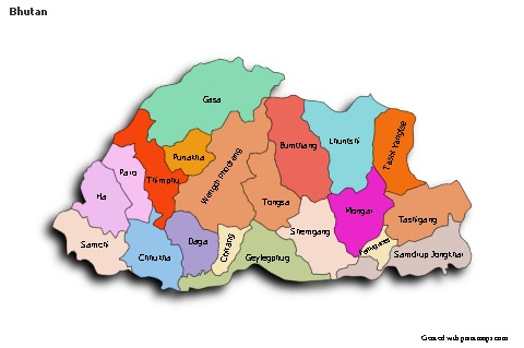 Sample Maps for Bhutan (colored,shadowy)